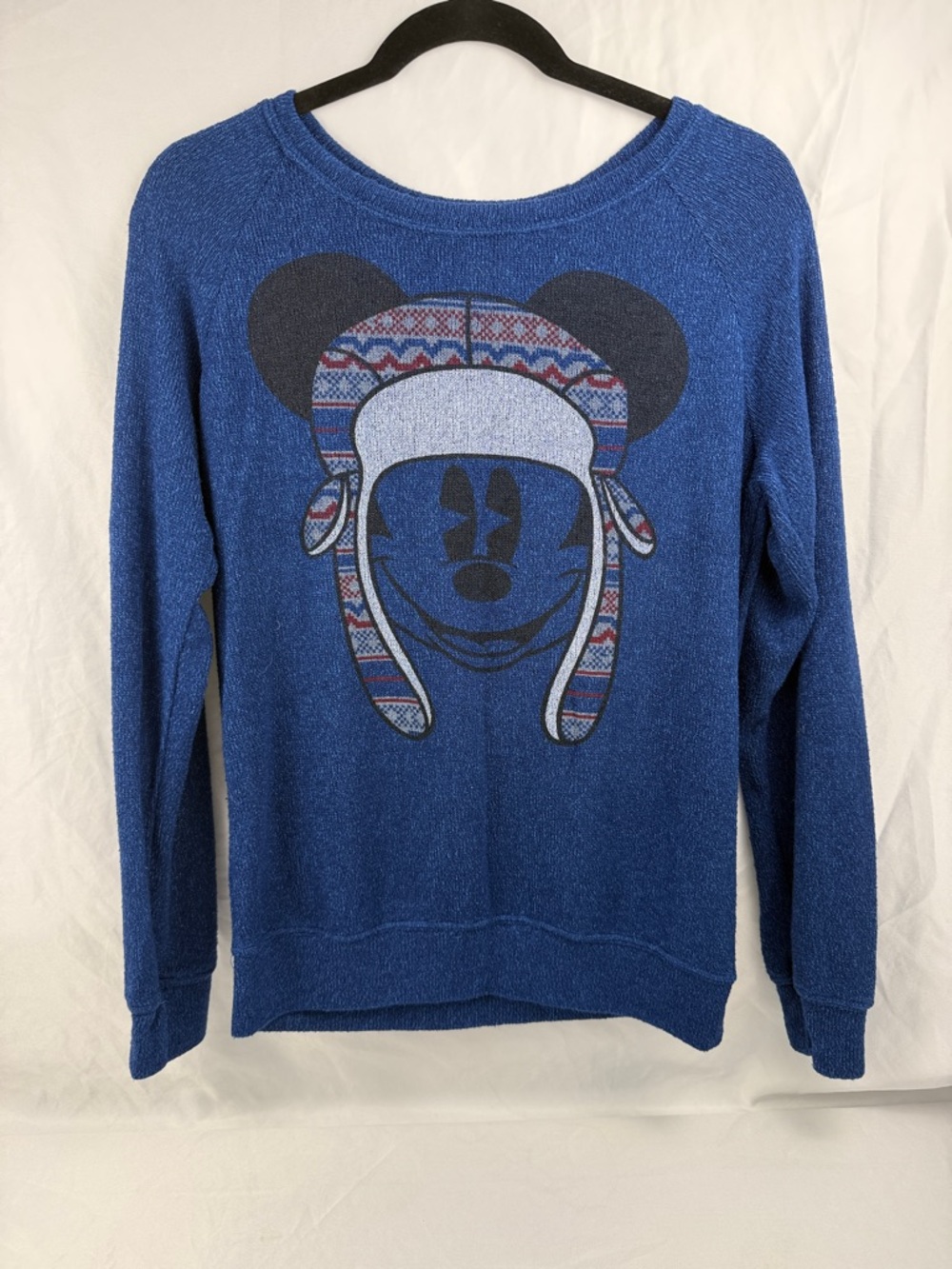 Disney Parks Mickey Mouse Sweater Blue Nordic Hat Graphic Women Medium Cute‎